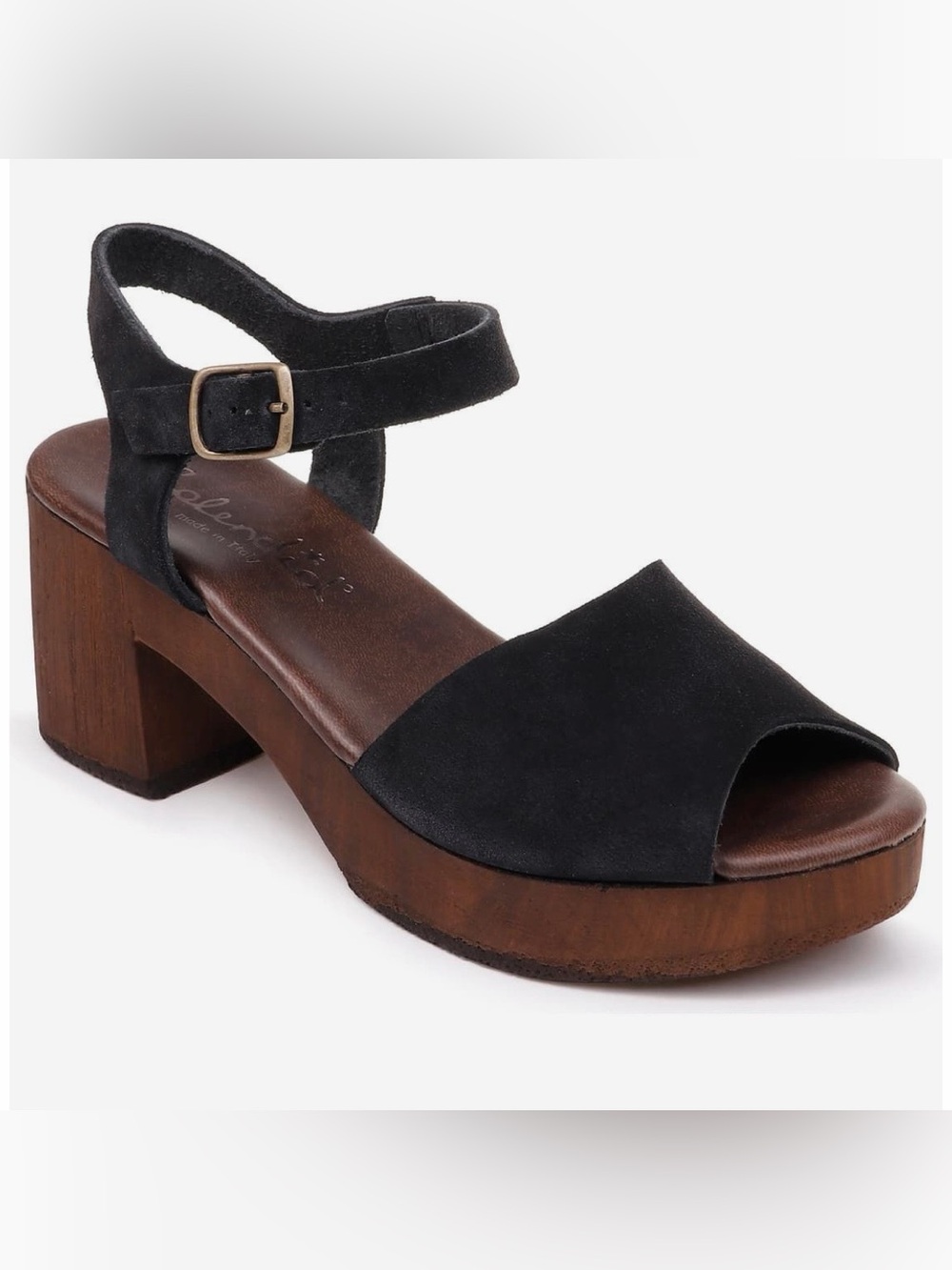 Splendid Black Suede Ankle-Strap Platform / Block Heel Sandal